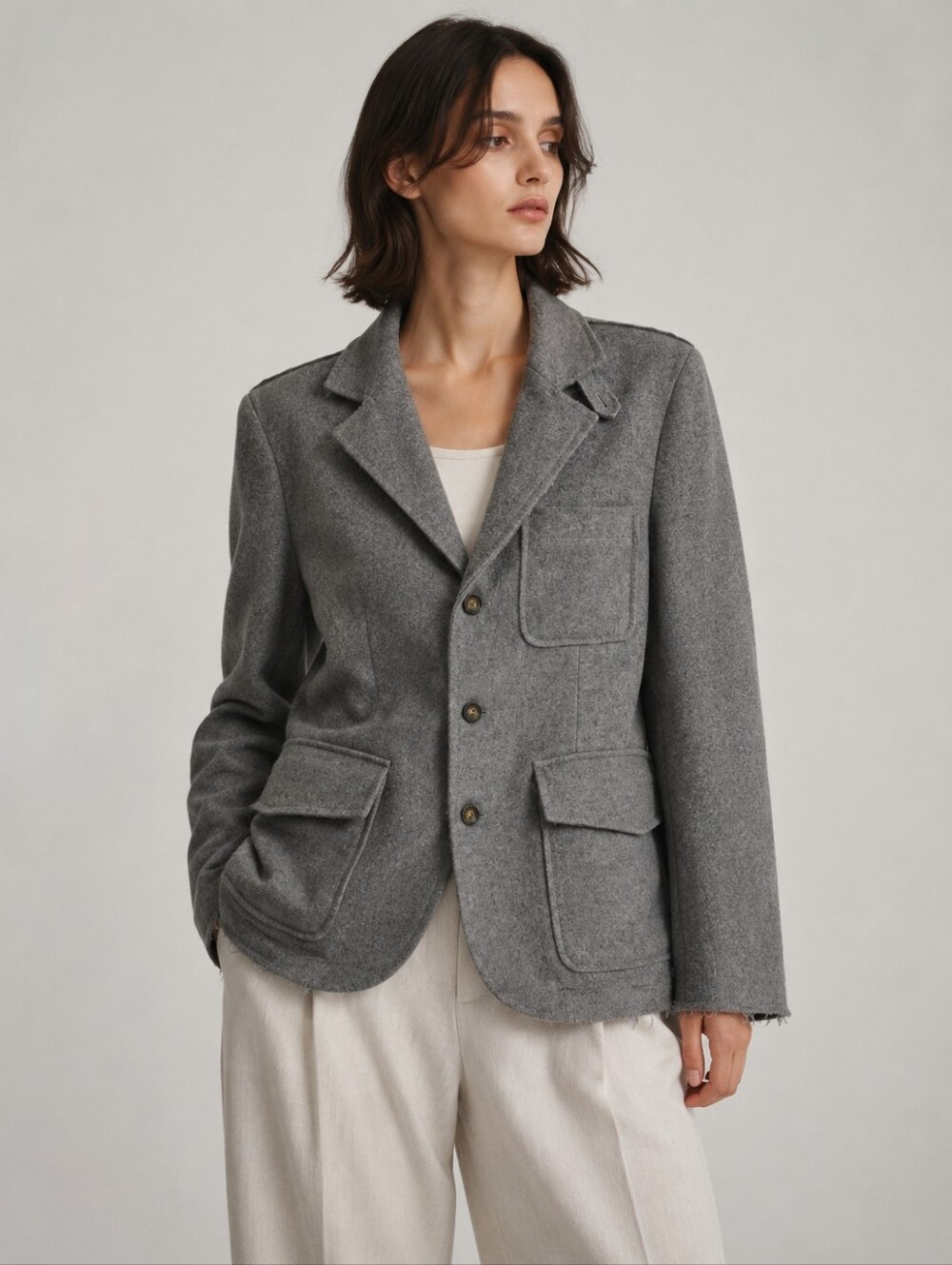 Maurizio Amadei Unisex,Size S-M,Raw Edge Wool Blazer Unlined Avant-garde Jacket